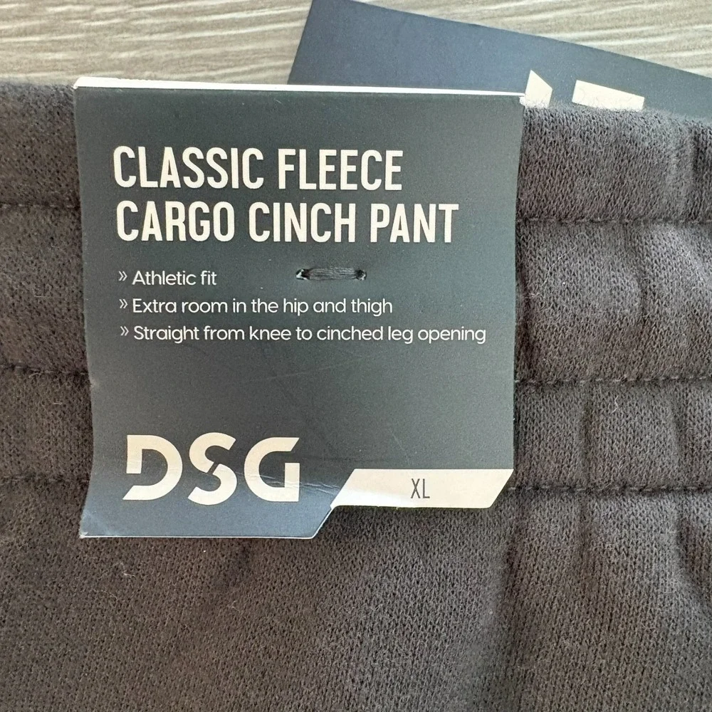 NWT DSG Mens‎ Pure Black Classic Fleece Cargo Cinch Athletic Fit Pants Size XL